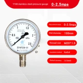 Y100 Basınç Ölçer - 0-2.5MPa - Paslanmaz Çelik Bilyalı Vana - 1