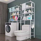 Paslanmaz Çelik Banyo Çok Amaçlı Klozet Üstü Raf - Çamaşır Makinesi (havlulu) 2 Katlı Beyaz - 4