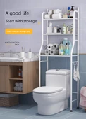 Paslanmaz Çelik Banyo Çok Amaçlı Klozet Üstü Raf - Çamaşır Makinesi (havlulu) 2 Katlı Beyaz - 8