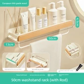 Deliksiz Duvara Monte Banyo Rafı - 50cm Havluluklu ve Geniş Kenarlı AAA Sınıfı Kayın - 1