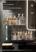 Deliksiz Banyo Rafı - Şeffaf Siyah-Küçük Boy + Büyük + Diş Fırçası Bardaklı - 10