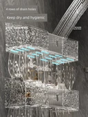 Deliksiz Banyo Rafı - Şeffaf Siyah-Küçük Boy + Büyük + Diş Fırçası Bardaklı - 5