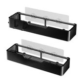Deliksiz Duvara Monte Banyo Köşe Rafı - Üç Parça Set [Siyah] - 4