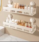 Havlu Askılıklı Vantuzlu Banyo Rafı - 60cm - Süt Beyazı - 8