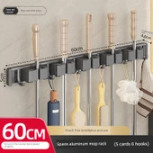 Deliksiz Banyo Rafı - Tuvalet Havlu Depolama - [Metalik Gri] Alüminyum 5 Katlı 6 Kancalı - 1