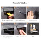 304 Paslanmaz Çelik Köşe Rafı - Deliksiz - 304-C Geniş Siyah (Yapışkanlı Çivi) thumbnail 9