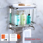 304 Paslanmaz Çelik Banyo Havlu Rafı - 2 Katlı 35cm - 1