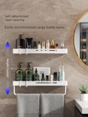Duvara Monte Banyo Rafı - Alüminyum - Beyaz 60cm - Çift Katlı - Havluluklu - 5