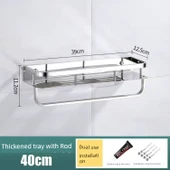 304 Paslanmaz Çelik Tuvalet Rafı - Kalınlaştırılmış 304 Uzun 40 Çubuklu 4 Kancalı thumbnail 1