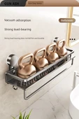 Vantuzlu Banyo Rafı - 60cm - Füme Gri - Tek Katlı - 11