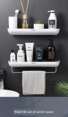 Deliksiz Banyo Duvar Rafı - Çift Katlı Minimalist Gri Kare Standart - 10