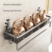 Kancalı ve Çubuklu Vantuzlu Banyo Rafı - 60cm - Füme Gri - Tek Katlı - 4
