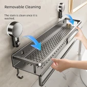 Vantuzlu Banyo Rafı - 60cm - Füme Gri - Tek Katlı - 3