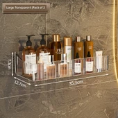 Duvara Monte Banyo Rafı - Kalın Uzatılmış Geniş Şeffaf 2'li Paket - 1