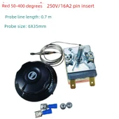 Elektrikli Izgara Termostatı 50-400 ℃ 250V 16A, 2 Pinli Fiş Kablo, Kırmızı Alt thumbnail 1