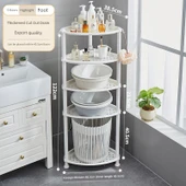 Tekerlekli Banyo Köşe Rafı - Kaliteli Kesik Tripod Açık Gri Beyaz 5 Katlı Yükseklik - 1
