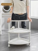 Tekerlekli Banyo Köşe Rafı - Kaliteli Kesik Tripod Açık Gri Beyaz 3 Katlı Yükseklik - 2