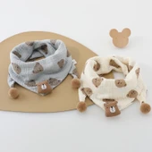 Ayıcık Desenli Pamuklu Bebek Boyunluk - PT Gri Fırlatma Ayı Sarı thumbnail 2