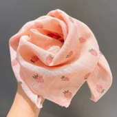 Kare Desenli Çocuk Fular - Çilek Desenli Pembe thumbnail 1