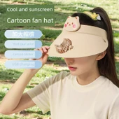 Çocuk Güneş Enerjili Şapka - Haki Yavru Kedi Desenli - Solar ve USB Şarjlı - 4000mAh thumbnail 3