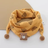 Ayıcık Desenli Pamuklu Bebek Boyunluk - PT Gri Fırlatma Ayı Sarı thumbnail 1