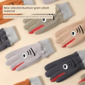 Çocuk Kışlık Polar Astarlı Eldiven - Küçük Canavar Desenli Turuncu - 4