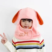 Bebek Kışlık Şapka - Sevimli Tavşan Model - Pembe - 1-6 Yaş (45-53cm) thumbnail 1