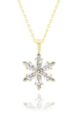 Kamelya Serisi Beyaz Kuars Taşlı Gümüş Kar Tanesi Kolye - 7