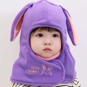 Bebek Kışlık Şapka - Sevimli Tavşan Model - Mor - 1-6 Yaş (45-53cm) thumbnail 1