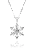 Kamelya Serisi Beyaz Kuars Taşlı Gümüş Kar Tanesi Kolye - 5