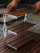Katlanabilir Kamp Depolama Rafı - 30cm - 2 Katlı - Ceviz - 6