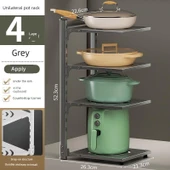 Mutfak Tencere Rafı - Tek Taraflı Metalik Gri 4 Katlı thumbnail 1