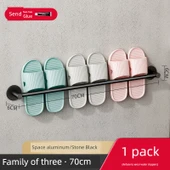 Deliksiz Banyo Terlik Rafı - Siyah - 70cm - Üç Katlı - 1