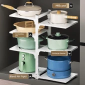 Mutfak Tencere Rafı - Tek Taraflı Metalik Gri 4 Katlı thumbnail 3