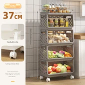 Mutfak Sebze Meyve Saklama Sepeti - 37 cm - Gri - 4 Katlı - Tepsili ve Tekerlekli - 1