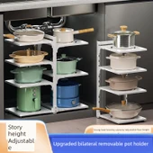 Mutfak Tencere Rafı - Tek Taraflı Metalik Gri 4 Katlı thumbnail 2