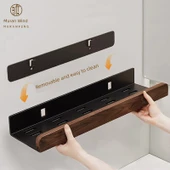 Deliksiz Duvara Monte Masif Ahşap Raf - Kayın Siyahı - 60cm - 2