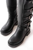 Siyah Düz Topuklu Günlük Kadın Binici Çizme thumbnail 5