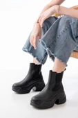 Siyah Yüksek Tabanlı Lastikli Günlük Kadın Bot - 6
