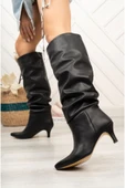Siyah Körüklü İnce Topuklu Günlük Kadın Çizme - 2