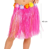 Yetişkin Ve Çocuk Uyumlu Pembe Renk Püsküllü Hawaii Luau Hula Etek 40 Cm - 1