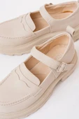 Bej Süet Kadın Günlük Yüksek Tabanlı Loafer Ayakkabı - 5