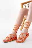 Orange Bilekten Bağcıklı Kadın Sandalet - 1