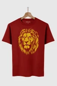 Aslan Kafası Sarı Kırmızı Yeleli Lion Head Aslan Baskılı Kırmızı Tişört Unisex T-shirt thumbnail 1