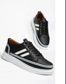 Erkek Siyah Cilt Günlük Rahat Dikişli Hafif Poli Taban Yürüyüş Garantili Spor Ayakkabı MATIAS-7108 thumbnail 4