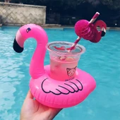 10 lu Set Pembe Flamingo Şişme Bardak Simidi İçecek Tutacağı - 6