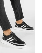 Erkek Siyah Cilt Günlük Rahat Dikişli Hafif Poli Taban Yürüyüş Garantili Spor Ayakkabı MATIAS-7108 thumbnail 1