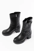 Siyah Toka Aksesuarlı Fermuarlı Kalın Topuklu Günlük Kadın Bot - 5