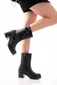 Siyah Toka Aksesuarlı Fermuarlı Kalın Topuklu Günlük Kadın Bot - 2