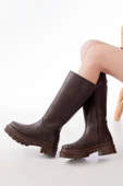 Kahverengi Fermuarlı Günlük Kadın Çizme - 3